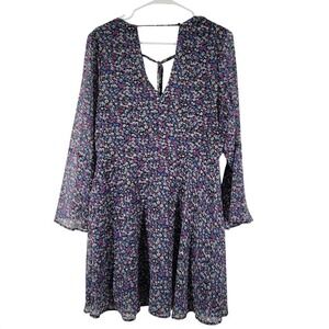 Sam Edelman Floral Dress Womens Sz‎ 8 Black Pink Bell Sleeve Cottage BOHO